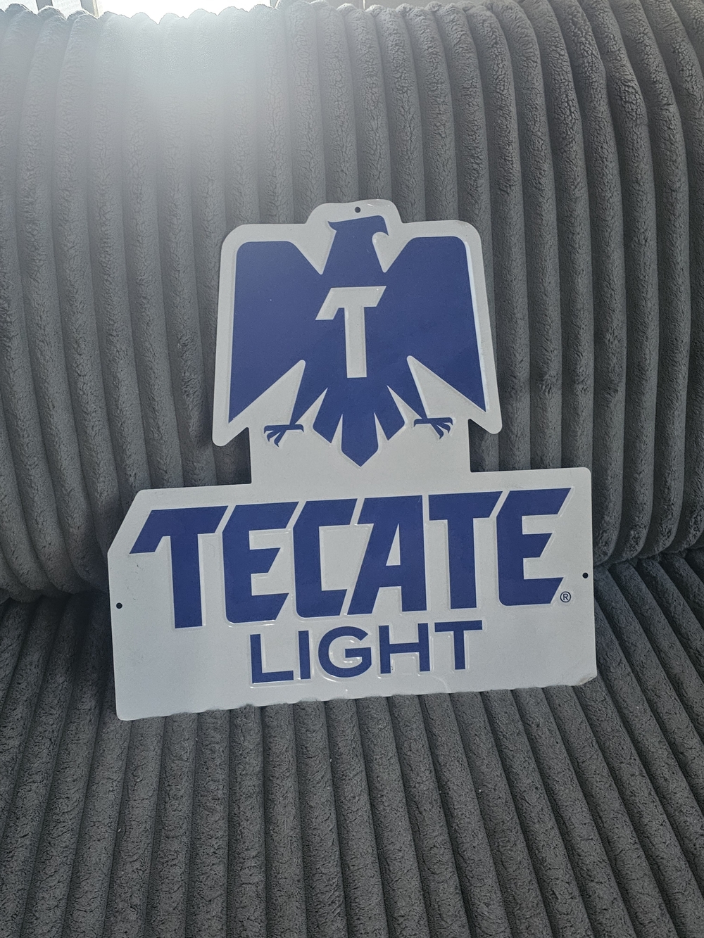 Tecate Light Metal Sign - Blue and White Logo